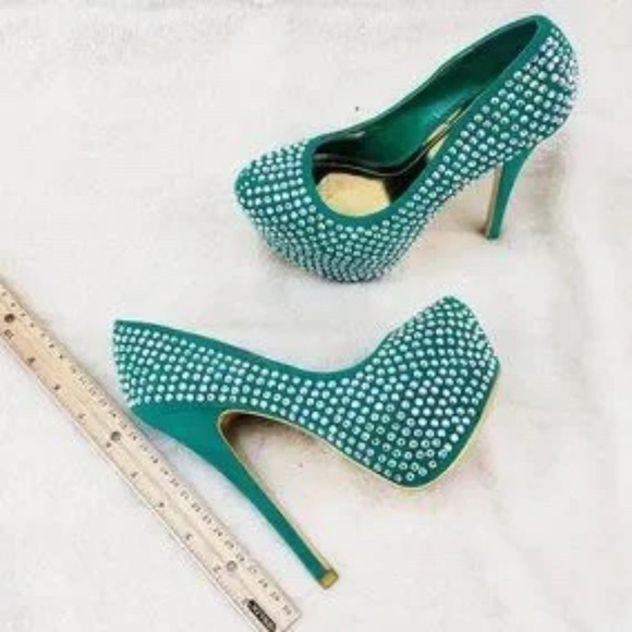 * Alba Georgous Sea Green 6" Rhineston High Heel Platform Pumps - Picture 5 of 5